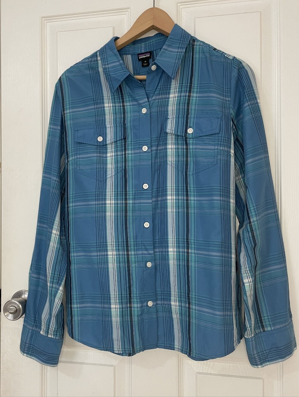Patagonia Teal Plaid Button-Down Shirt Size 10